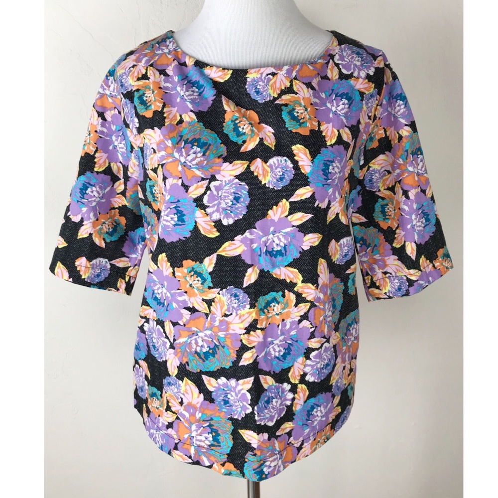 Ella Moss Delilah Purple Floral Crop Top Boxy - Picture 2 of 4